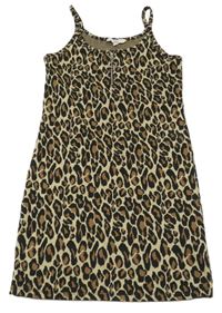 Béžovo-černo-hnědé úpletové šaty s leopardím vzorem E-Vie