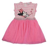 Neonově růžovo-bílé pruhované šaty s Minnie a tylovou sukní Disney