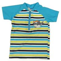 Modro-bílo-zelené pruhované UV tričko se žralokem Topolino