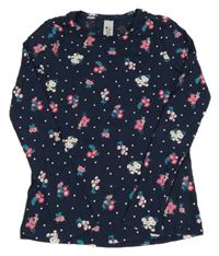 Tmavomodré puntíkaté květované triko C&A