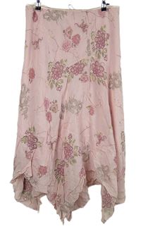 Dámská světlerůžová květovaná šifonová midi sukně Dorothy Perkins 