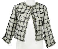 Dámský bílo-černo-zlatý kostkovaný kabátek 