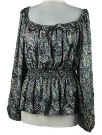 Dámská černo-barevná vzorovaná saténová peplum halenka TU 