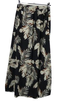 Dámská černo-bílo-hnědá dlouhá sukně s lístky 