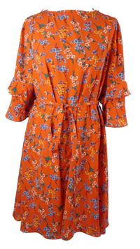 Dámské červené kytičkované šaty s volánky a páskem Papaya 