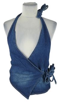 Dámský modrý crop riflový zavinovací top Shein 