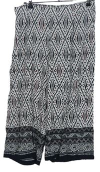 Dámské bílo-černo-cihlové vzorované volné capri kalhoty George 