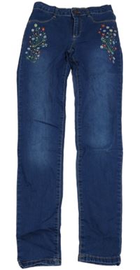 Modré skinny rifle s kytičkami LC Waikiki