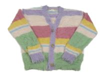 Barevný pruhovaný chlupatý propínací svetr Next