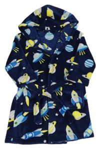 Tmavomodrý chlupatý župan s raketami a kapucí Little Kids 