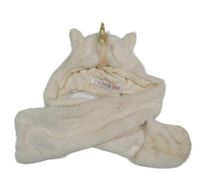 Světlerůžová kožešinová čepice se šálou - jednorožec M&S vel.128-140