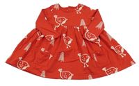 Červené bavlněné šaty s ptáčky M&S
