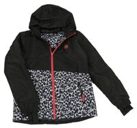 Černo-bílá šusťáková lyžařská bunda s flíčky a kapucí Crivit