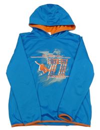 Azurová sportovní mikina s potiskem a kapucí Pocopiano