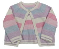 Růžovo-modro-fialovo-bílý pruhovaný propínací svetr Nutmeg