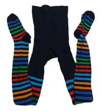 Tmavomodro-barevné pruhované punčocháče