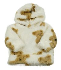 Bílá chlupatá mikina s medvědy a kapucí 