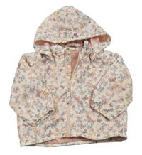 Bílá květinová šusťáková jarní bunda s motýlky a kapucí H&M