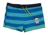 Modré pruhované nohavičkoé plavky s lebkou Topolino