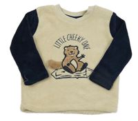 Béžovo-tmavomodrá chlupatá mikina s bobrem Ergee