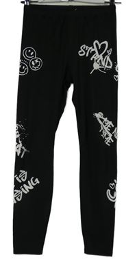 Černé sportovní legíny s nápisy 