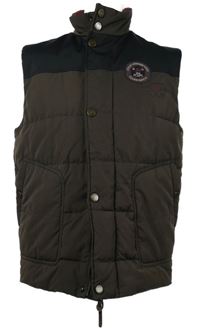 Pánská kávovo-černá šusťáková zateplená vesta s nápisem Lerros