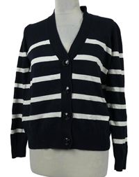 Dámský tmavomodro-bílý pruhovaný propínací oversized svetr Papaya