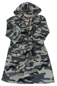 Šedo-černý army chlupatý župan s kapucí M&S