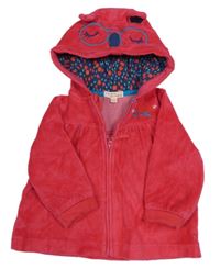 Fuchsiová sametová propínací mikina s kapucí