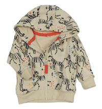 Béžová vzorovaná propínací mikina s kapucí 