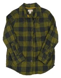 Khaki-černá kostkovaná flanelová košile 