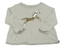 Šedá lehká oversize mikina s jednorožcem z flitrů Next 