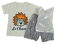 2set - Bílé tričko s lvem + pruhované kraťasy 