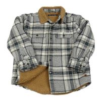 Šedo-tmavomodrá kostkovaná zateplená košilová bunda Next