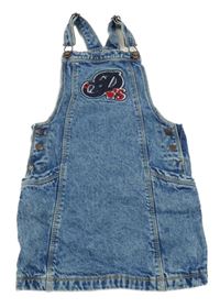 Modré riflové laclové šaty s nášivkou a kapsami 