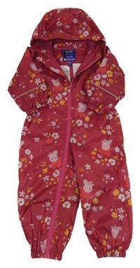 Rubínová květovaná šusťáková jarní funkční kombinéza s Pepinou a kapucí Regatta