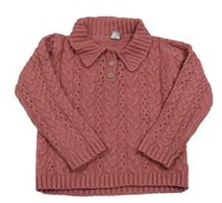 Tamvorůžový perforovaný vlněný svetr s límečkem Tu