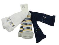 Nové - 3x thermo ponožky - bílé s nápisem + pruhované + tmavomodré s hvězdami F&F