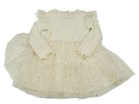 Smetanové žebrované úpletové šaty s tylovou sukní s hvězdami Primark