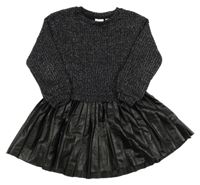 Černé třpytivé svetrovo/koženkové šaty Zara