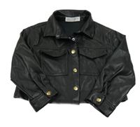 Černá koženková košilová crop bunda s límečkem ZARA