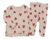 2set - Světlerůžové žebrované triko se srdíčky + legíny Primark