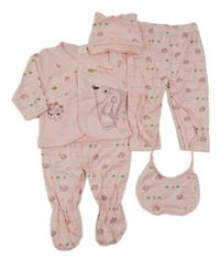 5set - Růžové propínací triko s ježkem + lehké tepláky + polodupky + čepice + bryndák 