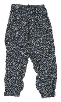 Antracitovo-modré květované volné kalhoty H&M