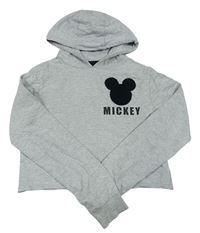Šedá crop mikina s Mickeym a kapucí Disney
