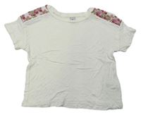 Bílé crop tričko s kytičkami TU 