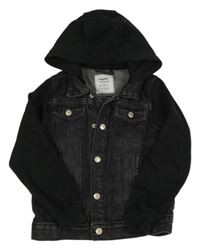 Tmavošedo-černá riflovo-tepláková bunda s kapucí zn. Lupilu