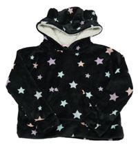 Černá chlupatá oversize mikina s hvězdičkami a kapucí New Look