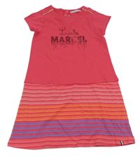 Růžovo-pruhované teplákové šaty s nápisem z flitrů Little Marcel