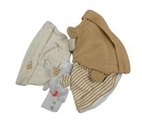 Nové - 3x - Béžová + pruhovaná + béžová čepice se zvířátky F&F